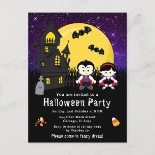 Cartão Postal Festa de Fantasia de Halloween Vampiros Roxo