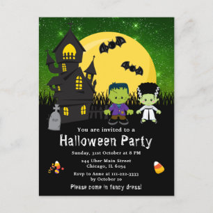 Cartão Postal Festa de Fantasias de Halloween Monstros Verde