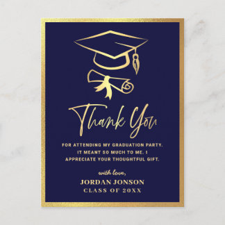 Cartão Postal Festa de formatura Azul-Moderna do Marinho Dourado