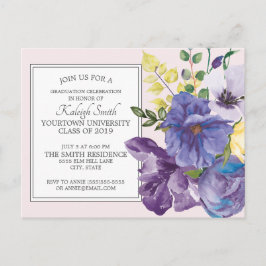 Cartão Postal Festa de Formatura com Floral de Aquarela Roxa em