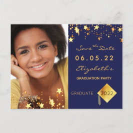 Cartão Postal Festa de formatura foto Save the Date azul 2026