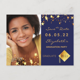 Cartão Postal Festa de formatura foto Save the Date azul 2026