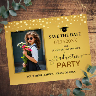 Cartão Postal Festa de Formatura Foto Save the Date Dourado