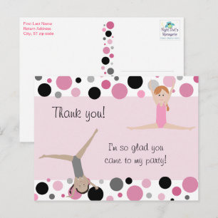 Cartão Postal Festa de ginástica Obrigado em rosa, Cinza e pret
