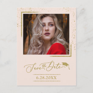 Cartão Postal Festa de Graduação Chic Script Save The Date Brilh