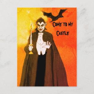 Cartão Postal Festa de Halloween da Arte do Drácula Brilho Preto