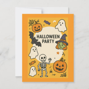 Cartão Postal Festa de Halloween para Crianças Divertidas