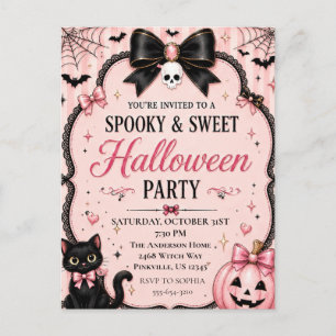 Cartão Postal Festa de Halloween Rosa Coquette