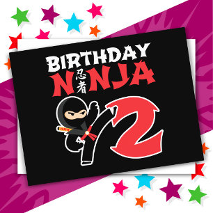Cartão Postal Festa de Karate Ninja de 2 Anos Crianças 2º Aniver
