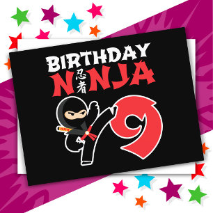 Cartão Postal Festa de Karate Ninja de 9 Anos Crianças Aniversár