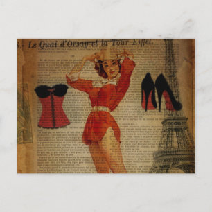 Cartão Postal festa de lingerie do corset vintage da torre paris