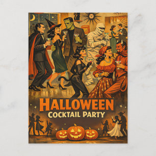 Cartão Postal Festa de Martini de Halloween dos Anos 50 no Estil