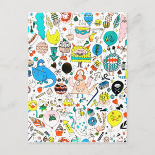 Cartão Postal Festa de Monstros Alienígenas Coloridos e Divertid