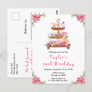 Cartão Postal Festa de Natal Chá de Aniversário Rosa