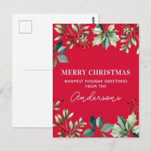 Cartão Postal Festa de Natal com Flores Personalizadas 