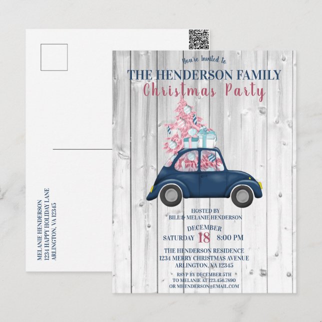 Cartão Postal Festa de Natal da Árvore de Natal Rosa Azul (Frente/Verso)