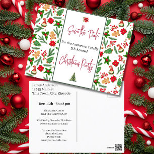 Cartão Postal Festa de Natal da família Salve a data Holly Berry