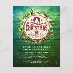 Cartão Postal Festa de Natal de Ano Novo Holly Wreath Snow