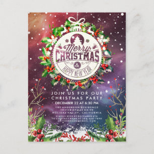 Cartão Postal Festa de Natal de Ano Novo Holly Wreath Snow