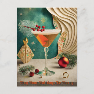 Cartão Postal Festa de Natal de Cocktail da Metade do Século Hap