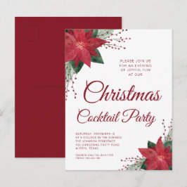 Cartão Postal Festa de Natal Elegante de Coquetel com Poinsettia