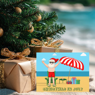 Cartão Postal Festa de Natal em Julho Verão Papai Noel Praia