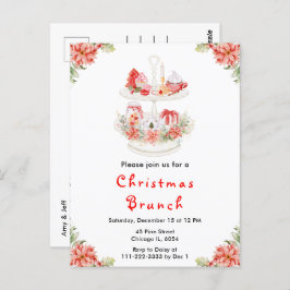 Cartão Postal Festa de Natal Feriado - Tea Party Red