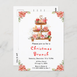 Cartão Postal Festa de Natal Feriado - Tea Party Red