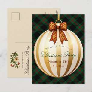 Cartão Postal Festa de Natal Laço Vintage Xadrez Tartan Verde