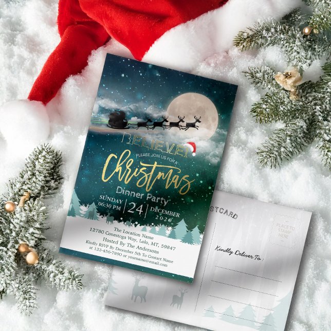 Cartão Postal Festa de Natal Santa Hat Reindeer Sleigh (Criador carregado)