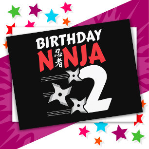 Cartão Postal Festa de Ninja de 2 Anos Estrelas Crianças 2º Aniv