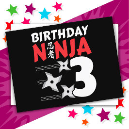 Cartão Postal Festa de Ninja de 3 Anos Estrelas Crianças 3º Aniv