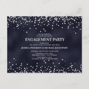 Cartão Postal Festa de noivado marinho Azul Silver Gliter