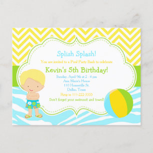 Cartão Postal Festa de Piscina de Menino Loiro