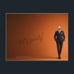 Cartão Postal Festa de Solteiro<br><div class="desc">Este design de cartão-postal oferece um corpo atlético masculino vestindo um pano formal de gravata negra com detalhes personalizáveis. Você pode personalizar ambos os textos. e,  mais importante,  você pode substituir o rosto da pessoa pelo seu próprio rosto.</div>