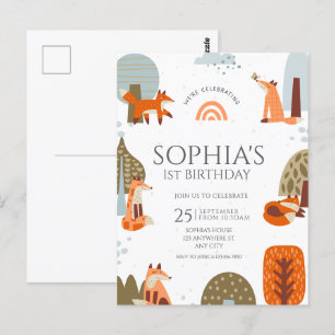 Cartão Postal Festa de um ano de raposa da floresta ilustrada fo