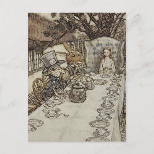 Cartão Postal Festa do Chá Maluca Vintage Rackham Alice no País