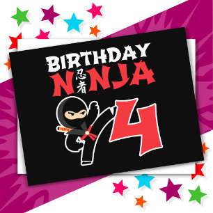 Cartão Postal Festa Karate Ninja de 4 anos Crianças 4. Aniversár