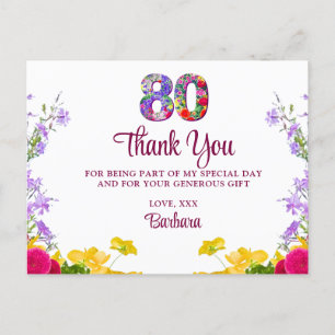 Cartão Postal Festa moderna de 80 anos para obrigados florais de