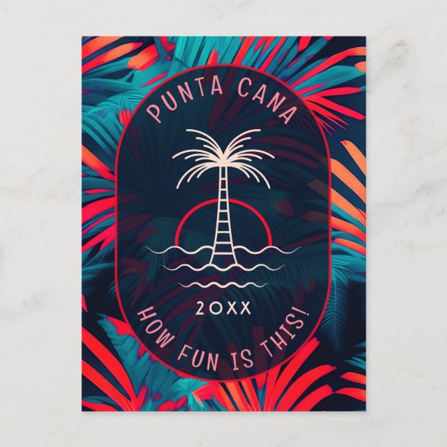 Cartão Postal Festa na praia de Punta Cana Folhas de palmeira pô (Frente)