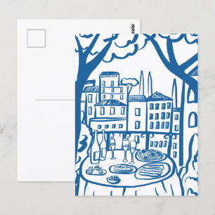 Cartão Postal Festa no Terraço Cidade Caprichosa Desenhada à Mão