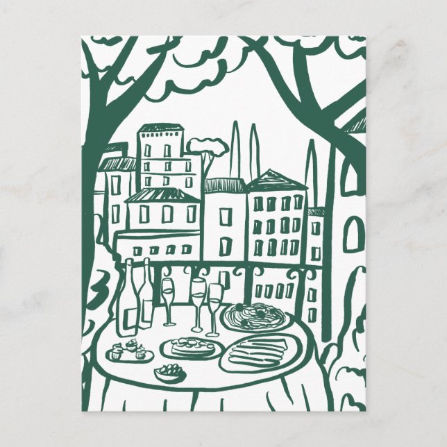 Cartão Postal Festa no Terraço Cidade Caprichosa Desenhada à Mão (Frente)