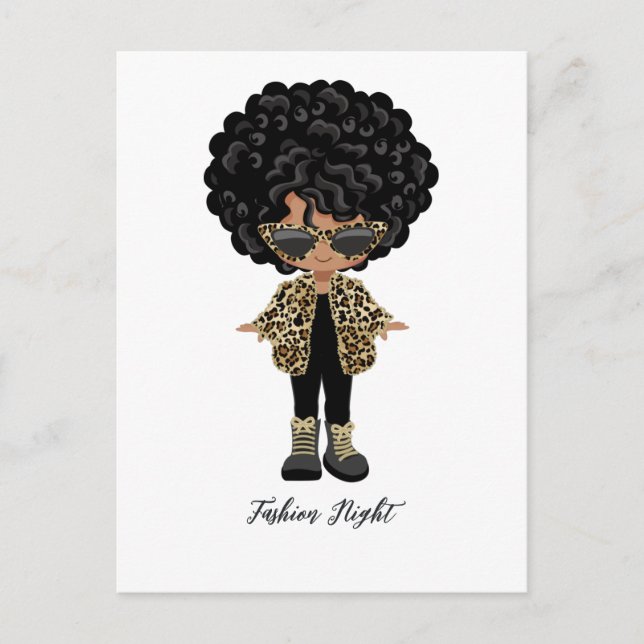 Cartão Postal Festa Noturna de Moda para Meninas (Frente)