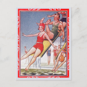 Cartão Postal Festa piscina Vintage Natação Verão