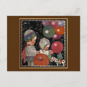 Cartão Postal Festas de aniversário para crianças em vintage, 