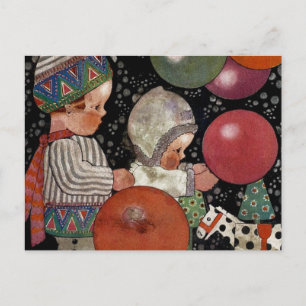 Cartão Postal Festas de aniversário para crianças em vintage, ba