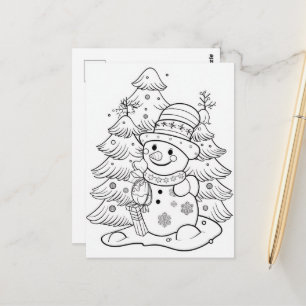 Cartão Postal festiva coloração de árvore do Snowman de Natal
