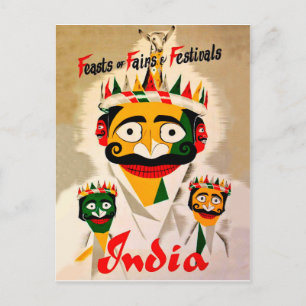 Cartão Postal Festivais na Índia, pôster de viagem vintage