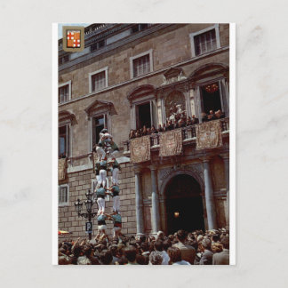 Cartão Postal Festival de Castellers de Barcelona Cena Vintage