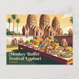 Cartão Postal Festival do Buffet de Macacos Lopburi Tailândia